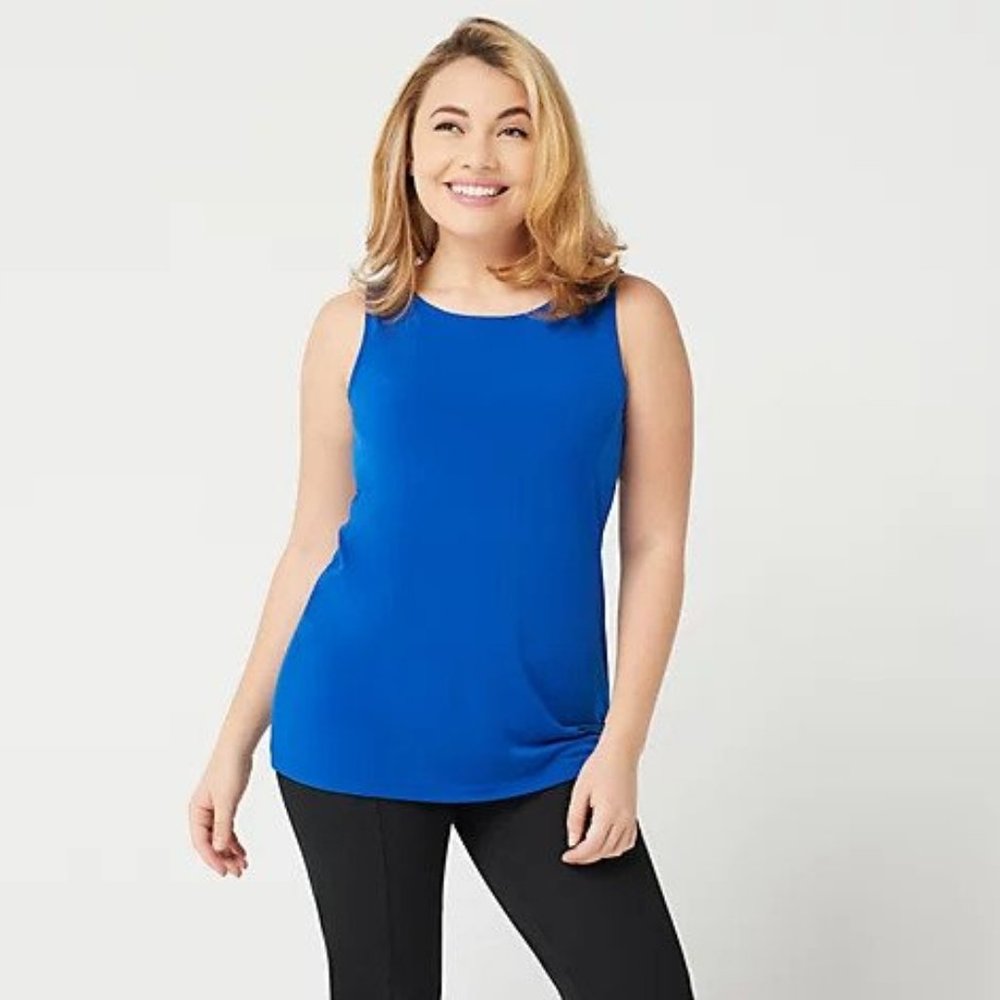 Susan Graver Modern Essentials Liquid Knit Tank Top - Dusk Blue - Size XL